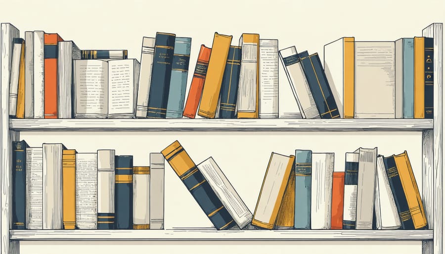 Illustration of a bookshelf with books showing diverse themes, such as diversity, inclusion, and social issues.